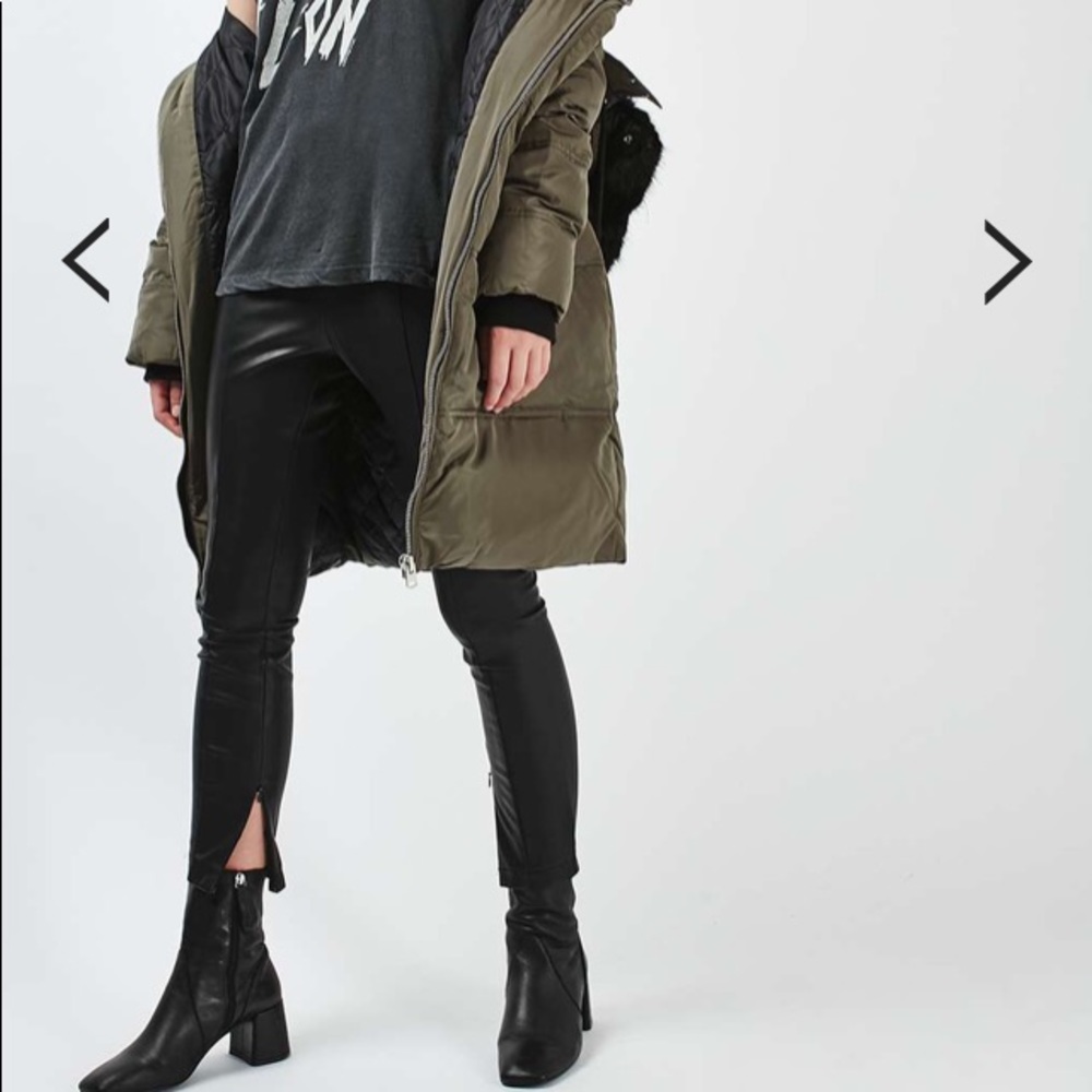 PETITE stretched seam leather style trousers